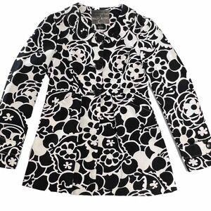 Black White Floral Statement Jacket Artsy Chic Transitional Workwear Layering